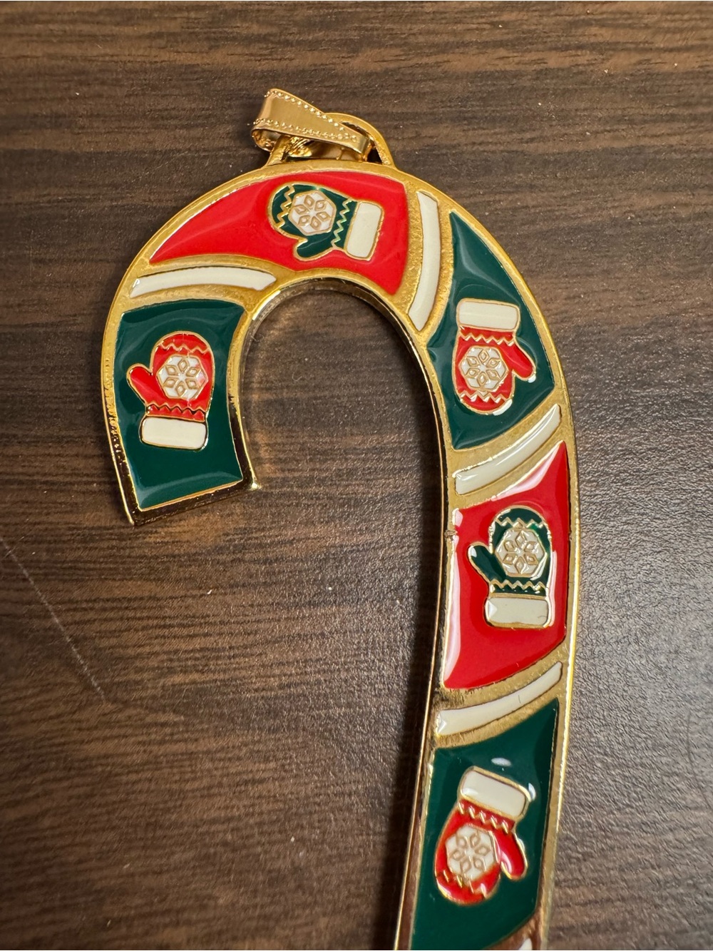 Wallace 2016 Mittens Candy Cane Ornament Gold Plated Enamel w/ Box - Picture 5 of 6